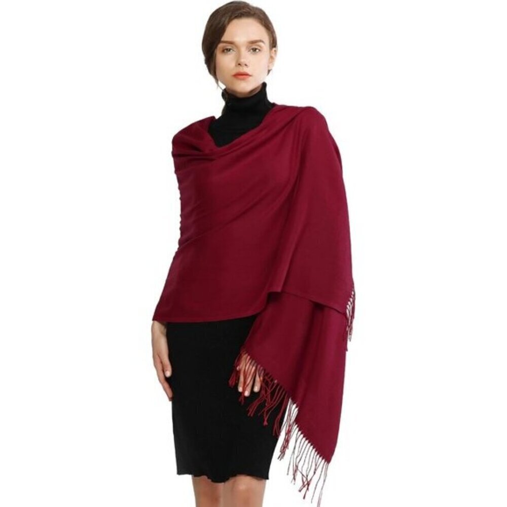 🆕Women's Dark Red Pashmina Evening Dress Bridesmaid Winter Warm Long Scarf